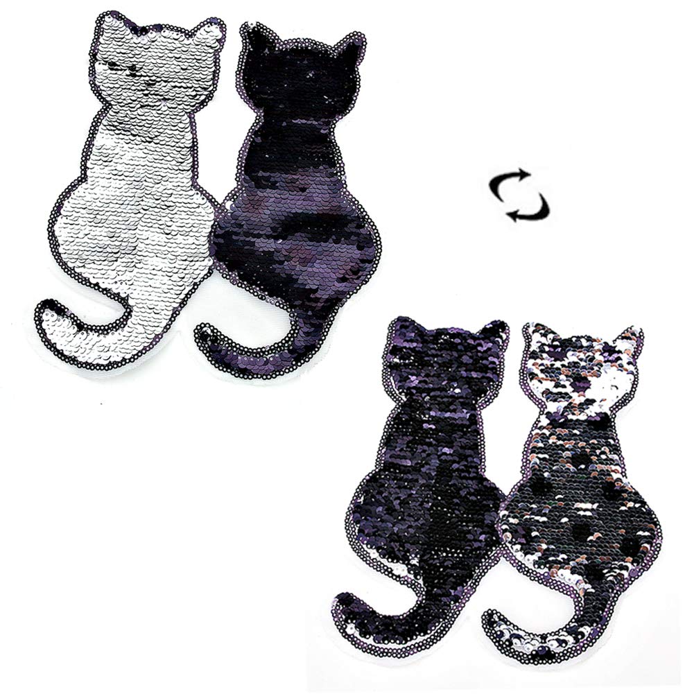 2 Pcs DIY Clothes Patch Stickers Cartoon Pattern Applique Glitter Sequin Iron On Or Sew On Patches for T-Shirt Jeans Skirt Vests Scarf Hat Bag Decor