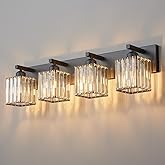 FDPBY Modern Bathroom Vanity Light 4-Lights Modern Black Crystal Wall Light Bathroom Vanity Light Fixtures