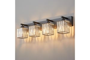 FDPBY Modern 4-Light Black Crystal Bathroom Vanity Light Fixtures
