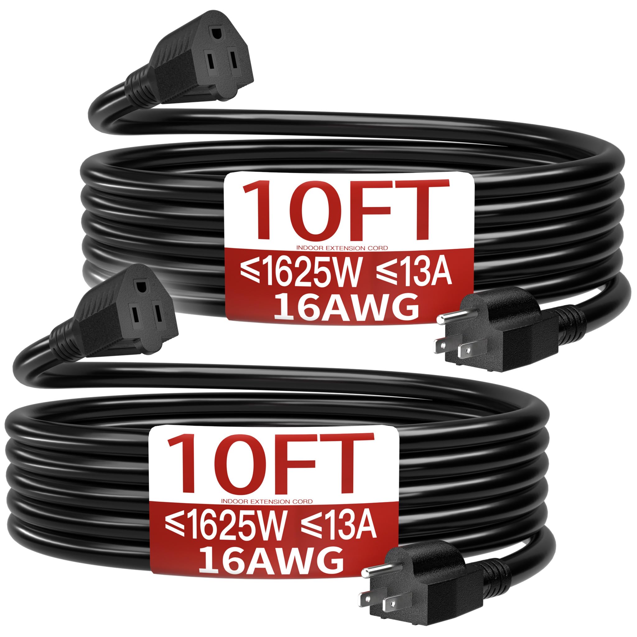 Photo 1 of 16/3 Short Extension Cord 10 FT 2 Pack, Black Extension Cord Flexible & Durable, Indoor 3 Prong Power Cable, Suitable for Home and Office, 13 Amp 1625 Watt 125VAC 16AWG, ETL Listed