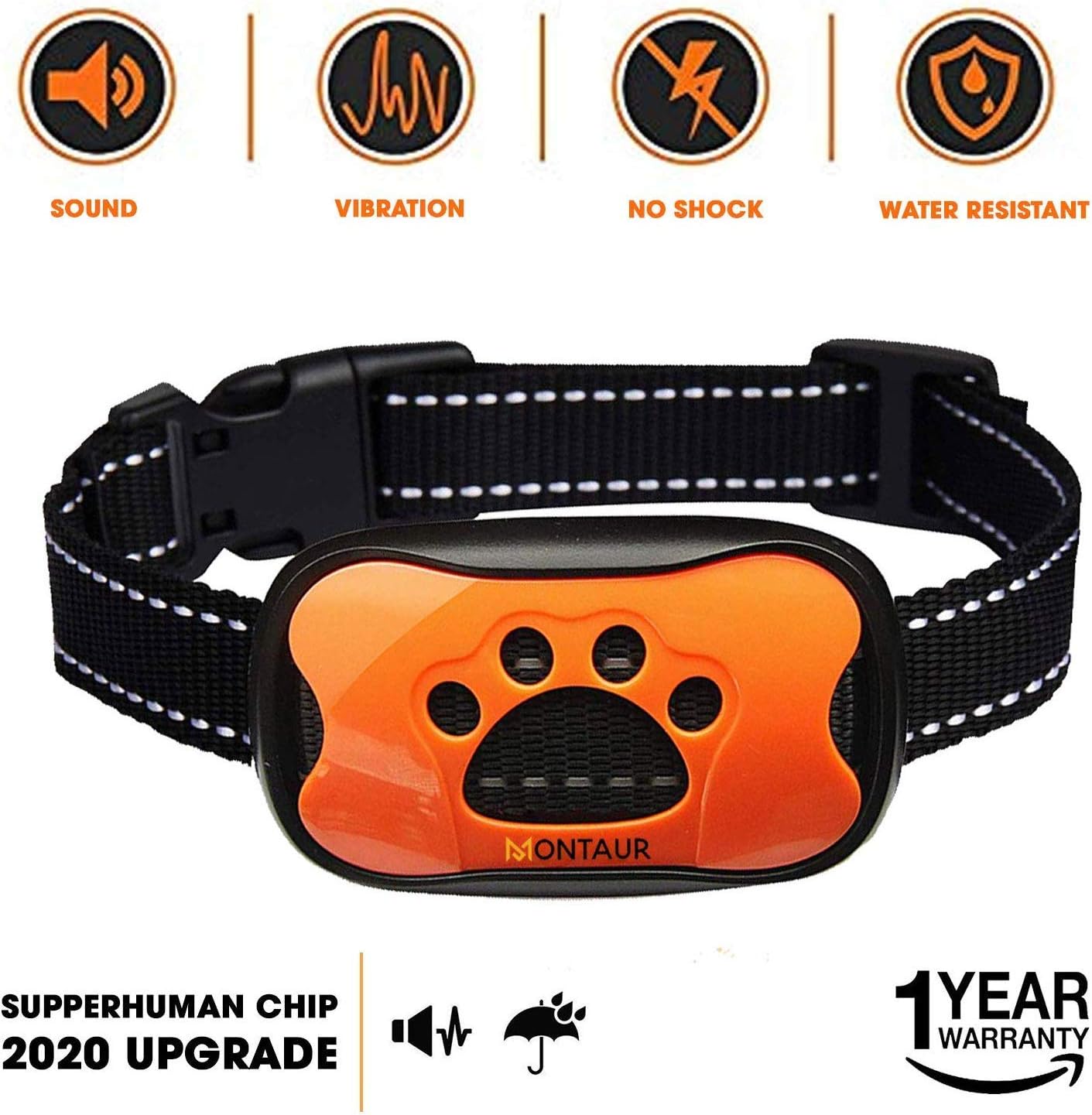 MONTAUR Dog Bark Collar - no Shock Vibration and Sound Stop Barking Collar for Dogs - 7 Level Sensitivities Anti Bark Collar - Humane Dog Barking Control Collar - Waterproof no Bark Collar