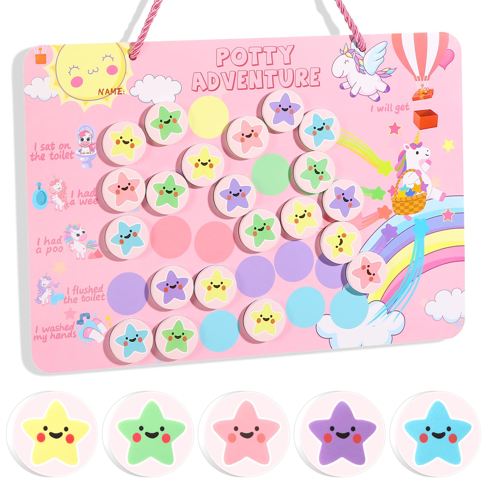 Reusable Magnetic Potty Training Chart, Made of EVA Foam - Includes Hanging Rope and Strong Double Sided Glue Dot, Durable and Engaging Toddler Potty Training Reward Board (Unicorn)
