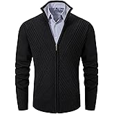 VtuAOL Men's Cardigan Sweaters Full Zip Sweaters Stand Collar Casual Knitted Cardigan with Pockets