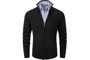 VtuAOL Men's Cardigan Sweaters Full Zip Sweaters Stand Collar Casual Knitted Cardigan with Pockets