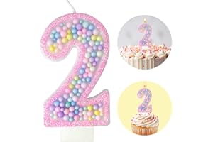 Zlongron Birthday Number Candles, Handmade Macaron 3D Flash Number 2 Candle, Suitable for Girls and Boys' Birthdays, Weddings, Anniversaries, Theme Party Cake Decorations