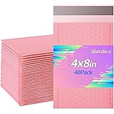 skardeco 4x8 Inch Pink Bubble Mailers 40 Pack Self-Seal Poly Padded Envelopes Suitable for Small Businesses to Package and Mail Jewelry Cosmetics, Electronic Products, Cards (Pink, 4 x 8-40)