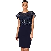 Adrianna Papell Womens Sequin Guipure Crepe Dress