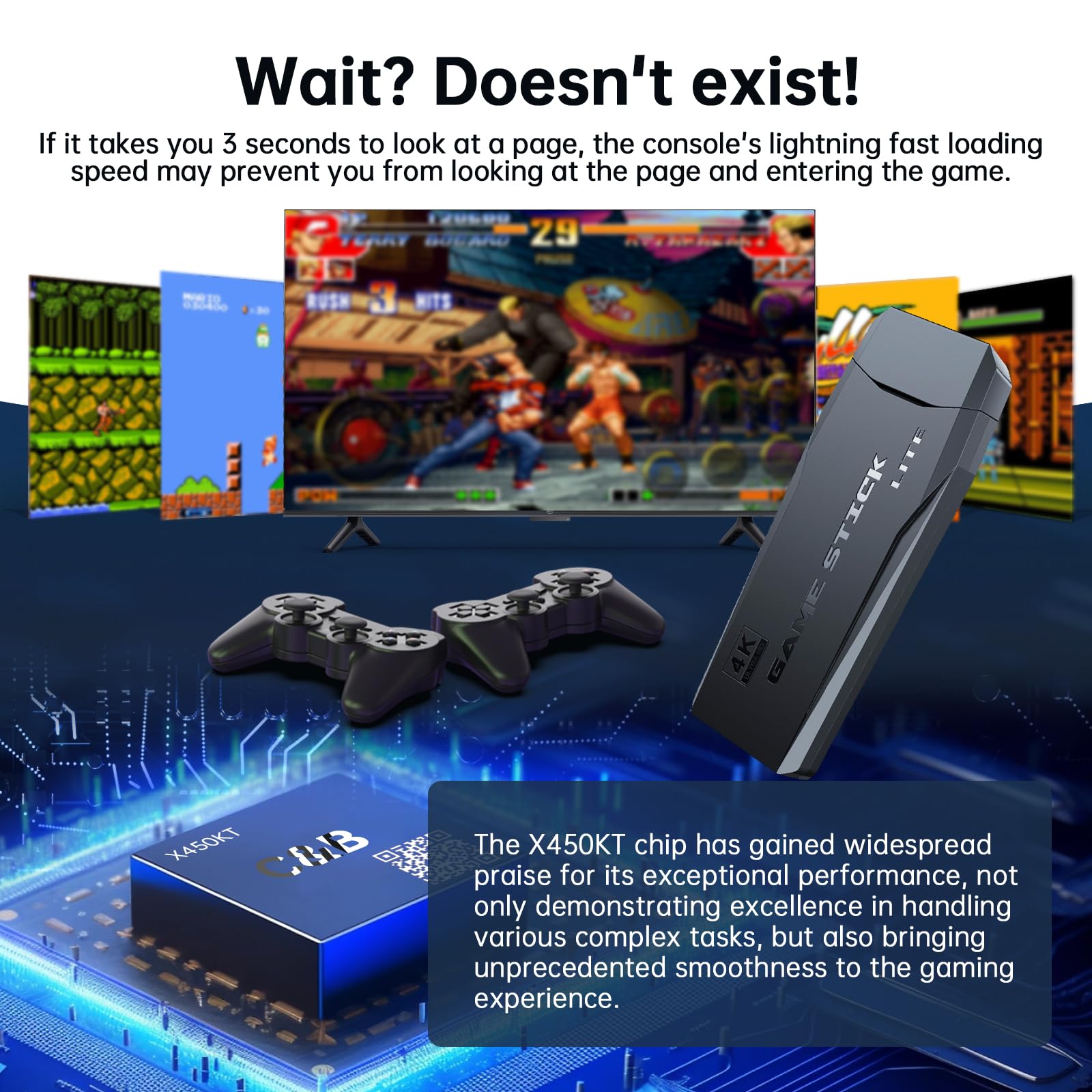 Retro Game Console 20000+ Games,64GB,4k Definition,Game Stick with Built-in 9 Emulators&Dual 2.4G Wireless Controllers,Plug and Retro Play Video Games for TV.