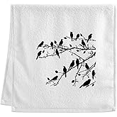 Dallonan 100% Cotton Towels White Birds Black Branches Hand Towels for Bathroom Clearance Decorations Soft Absorbent Wash Towels for Body Face Hair 16x30 Inche