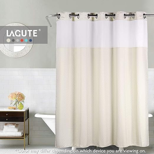 Lagute Snaphook TrueColor Hookless Shower Curtain, Removable Liner