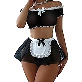 Tidouk Lingerie Sets for Women Sexy Maid Costume Lace Lingerie with Top and Mini Skirt(No Stockings)