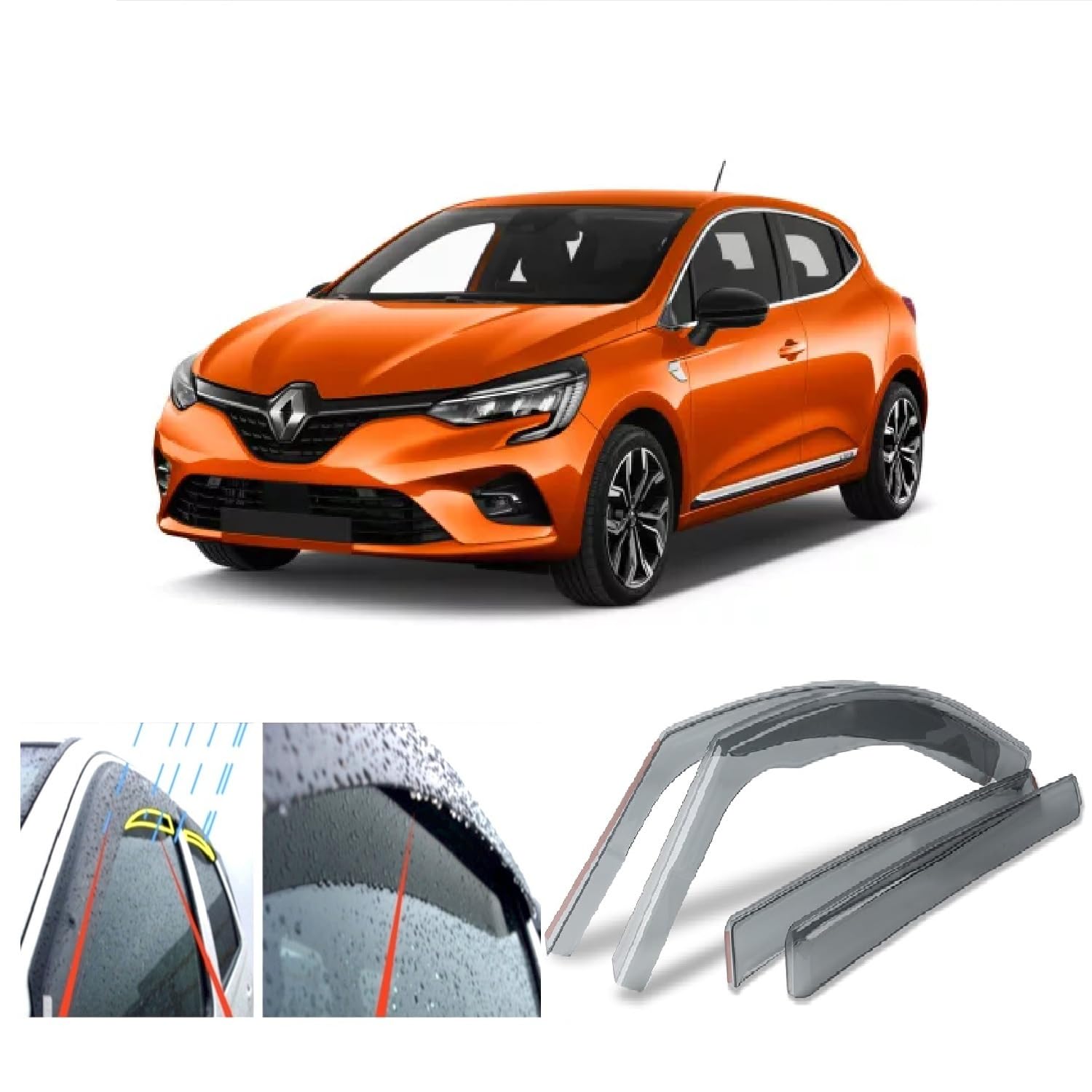 Set of 4 Wind Deflectors made for Renault Clio V 2019 2020 2021 2022 Side Door Window Rain Guard Sun Visor Acrylic Glass PMMA