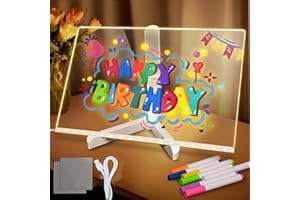 LED Note Board with Colors, 2025 Upgraded Creative Acrylic Magic Board with Stand, 7 Color Markers, Soft Cloth,Glow in The Da