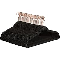 Amazon Basics Slim, Velvet, Non-Slip Suit Clothes Hangers, Black/Rose Gold - Pack of 50