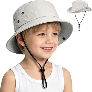 Kids UPF 50+ Sun Hat for Girls Boys Lightweight Wide Brim Bucket Hat for Hiking Beach Safari Hat