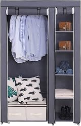 SONGMICS Portable Wardrobe Foldable Closet with Hanging Rail Grey 110x45x175 cm view 4