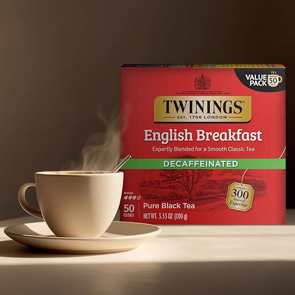 TWININGS ENGLISH BREAKFAST TEA, DECAFFEINATED BLACK TEA – LIVELY AND REFRESHING DECAF TEA BAGS INDIVIDUALLY WRAPPED, 50 COUNT