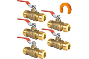 (Pack of 5) AB 1/2 Inch Push Fit Ball Valve, 1/2 Inch Water Shut Off Valve with Disconnect Clip, Full Port Push Connect Ball 