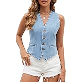 Ladyful Denim Vest Top for Women V Neck Jean Waistcoat Vest Button Down Sleeveless Denim Jacket