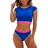 DaiLiWei Two Piece Tummy Control Swimsuits for Women Cheeky Bikini Sets Modest Bathing Suit High Neck Swim Suits Teens
