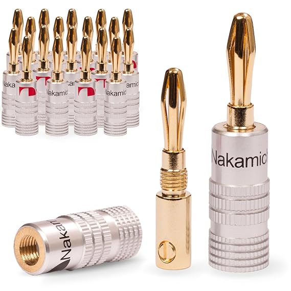 UC-Express 20x High End Nakamichi Bananenstecker Bananas Banana für Kabel bis 6mm² 24K löt- oder schraubbar vergoldet kein Pl