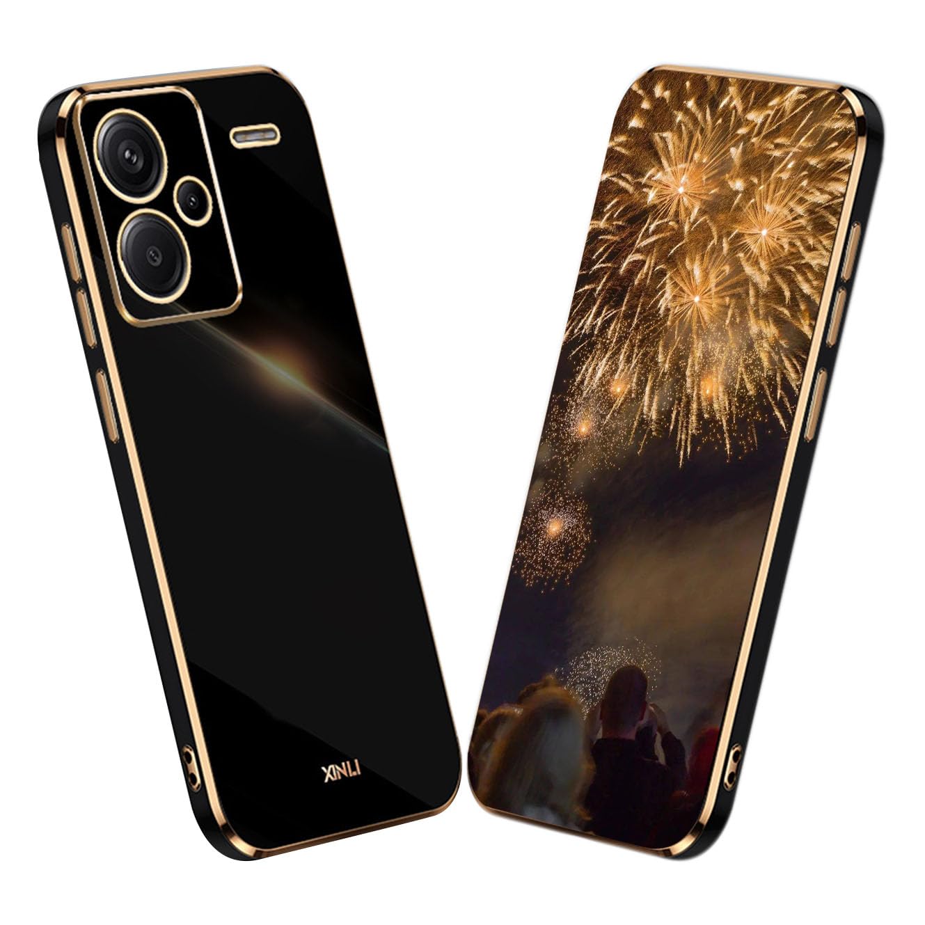 YUECXIN Case for Xiaomi Redmi Note 13 Pro+ Plus 5G, Ultra Thin Luxurious Bling Soft Premium TPU Bumper Silicone Elegant Cover, Plating Phnom Penh Shockproof Drop-proof Case, Black