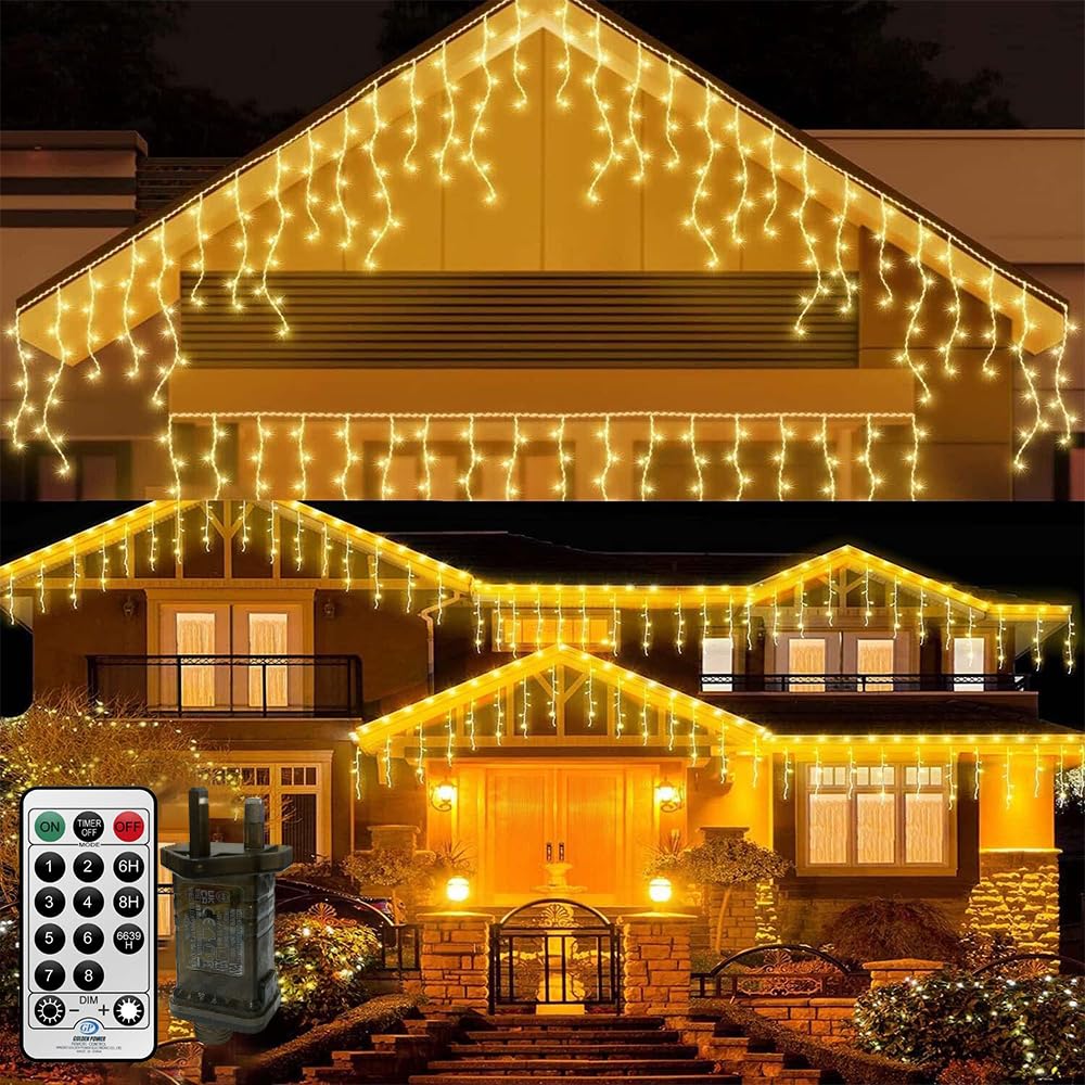 CORST 10M 400LED Outdoor Curtain Roof Lights for Eaves,Window Waterfall Icicle Light Plug in Connectable with Remote Timer for Outside Ceiling Gazebo Decor(Warm White)