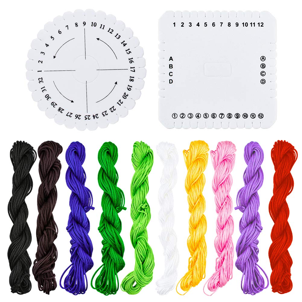 WANDIC Kumihimo Kit, 2 Pcs Kumihimo Disk With 10 Colours Bracelet Strings Bracelet Beaded Braid Set Beading Weaving Board Kumihimo Disk Kit For Bracelet Making