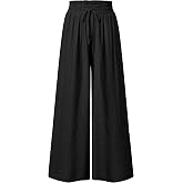 Arach&amp;Cloz Summer Women's Linen Blend High Waisted Flowy Wide Leg Palazzo Casual Pants