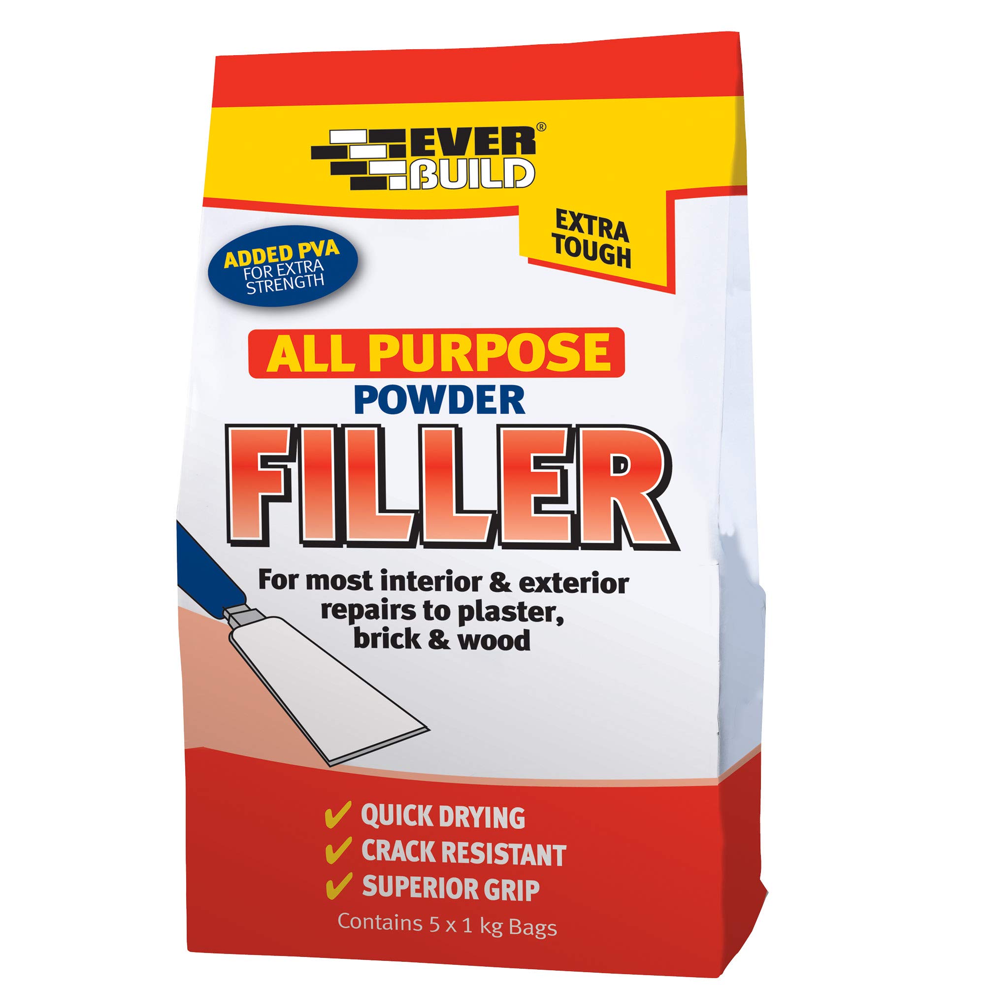 Everbuild All Purpose Powder Filler – Suitable for Interior and Exterior Use – Quick Drying – White – 5kg