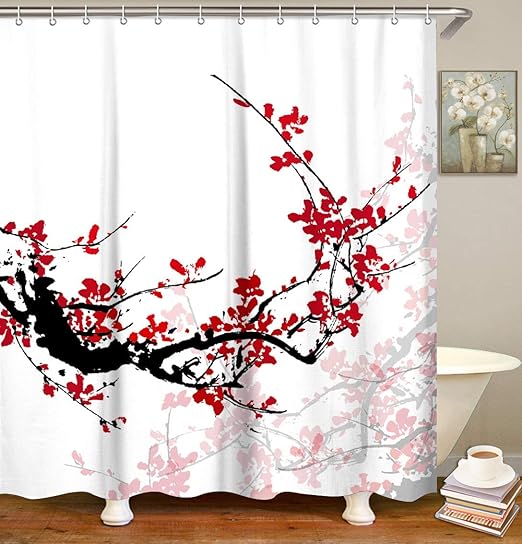 Amazon Com Livilan Plum Blossom Shower Curtains Set With 12 Hooks