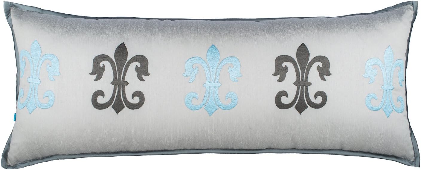 Long XL Bolster Paris Glam Rectangle Decorative Accent Throw Pillow Covers for Home Décor, Blue Gray