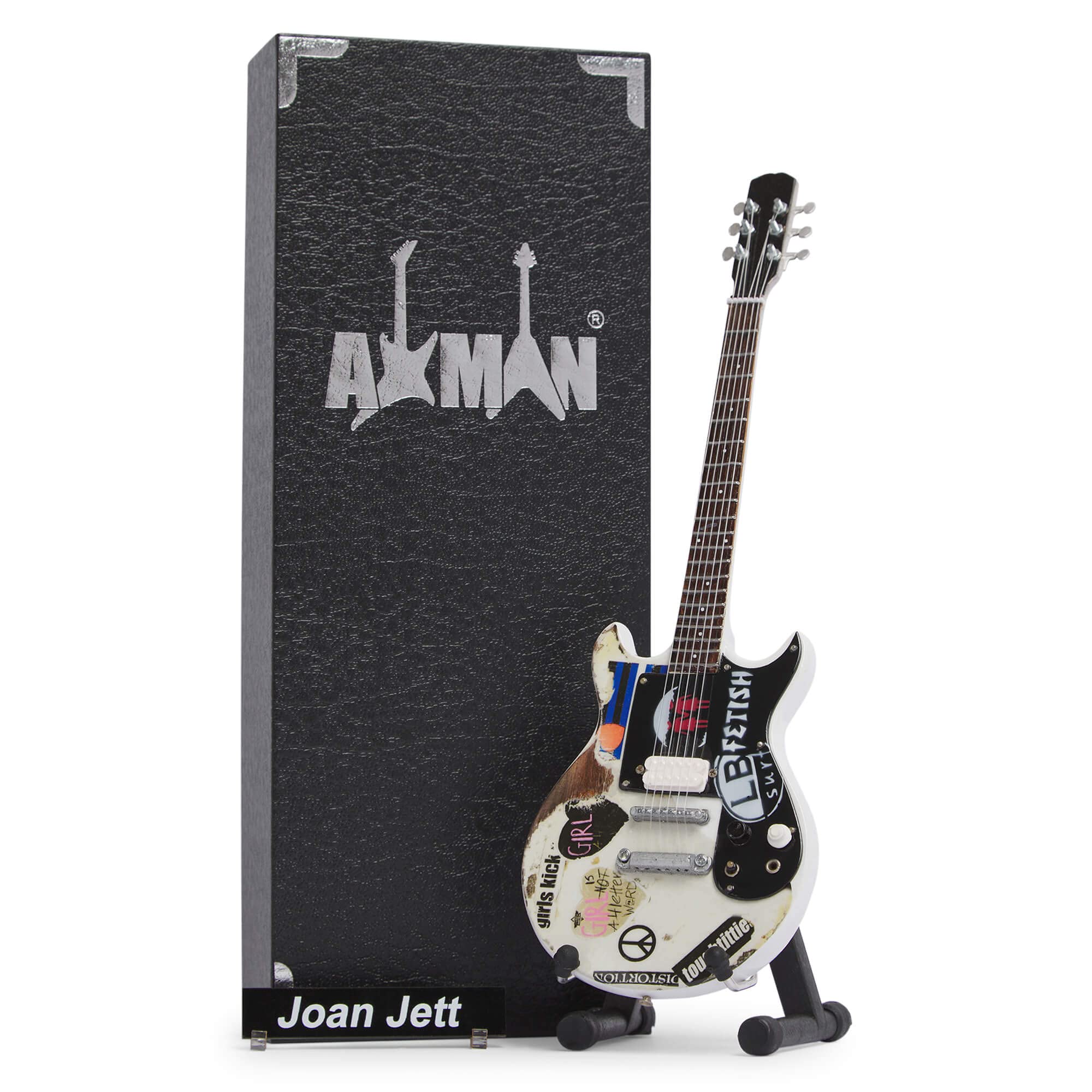Axman Joan Jett Miniature Guitar Replica - Music Gifts - Handmade Ornamental 1/4 Scale - Includes a Display Box, Name Tag and Miniature Guitar Stand