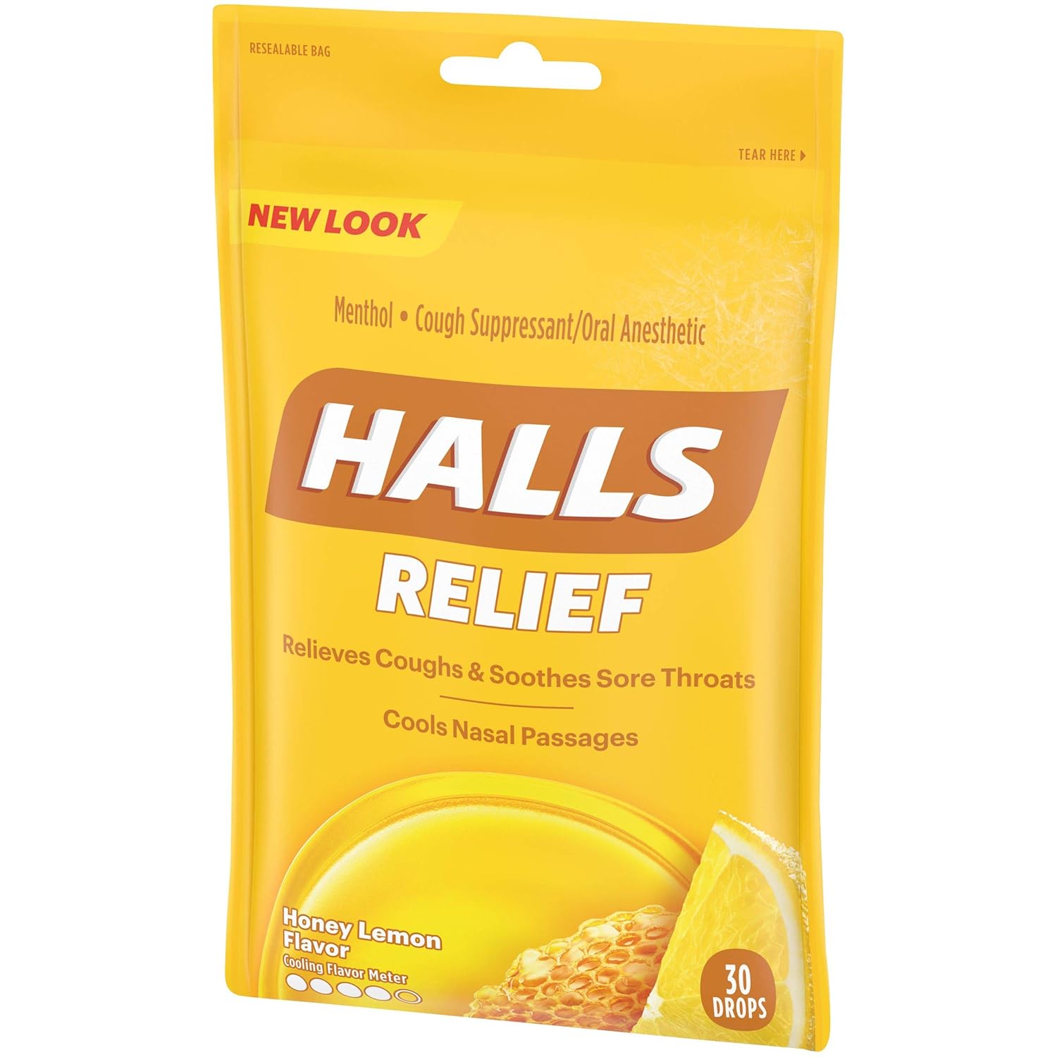 HALLS Relief Honey Lemon Flavor Cough Drops, 1 Bag (30 Total Drops) : Grocery & Gourmet Food