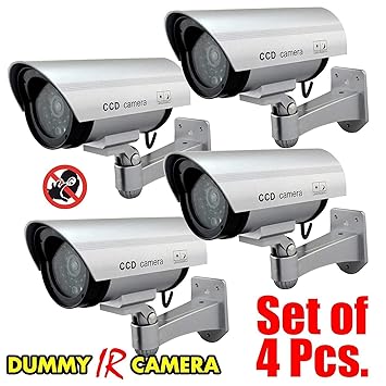 PICKVILL 4Pcs Realistic Looking Dummy Security CCTV Fake Bullet Camera with Flashing LED Light Indication, Dummy Camera for Home, Dummy CCTV Camera, Dummy Camera Security for Home