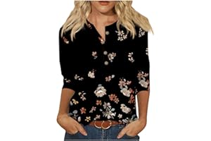 UJAKEL 3/4 Length Sleeve Womens Tops Casual Loose Fit T Shirts Cute Three Quarter Length Tunic Tops Ladies Tops and Blouses