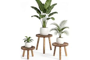 3-Pack Wood Plant Stands Indoor, Single Plant Stand for 6-11Inch Pots, Mid-Century Modern Plant Stool, Tall Plant Stand for L