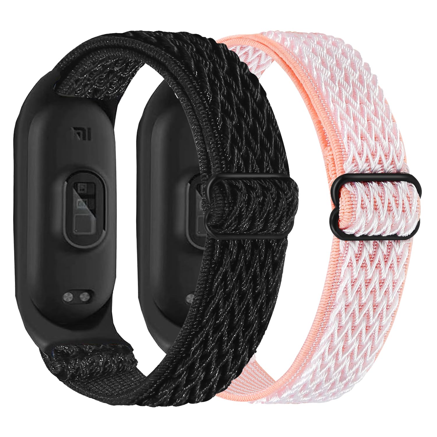 HUYIIO 2 Pack Adjustable Straps Compatible with Xiaomi Mi Band 7/6/5, Soft Breathable Nylon Sport Band For Women & Men