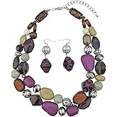 Bocar Chunky Necklace for Women Trendy, 2 Layer Statement Necklace Beaded Necklaces for Women, Fashion Necklace and Earrings Jewelry Set for Women Gifts