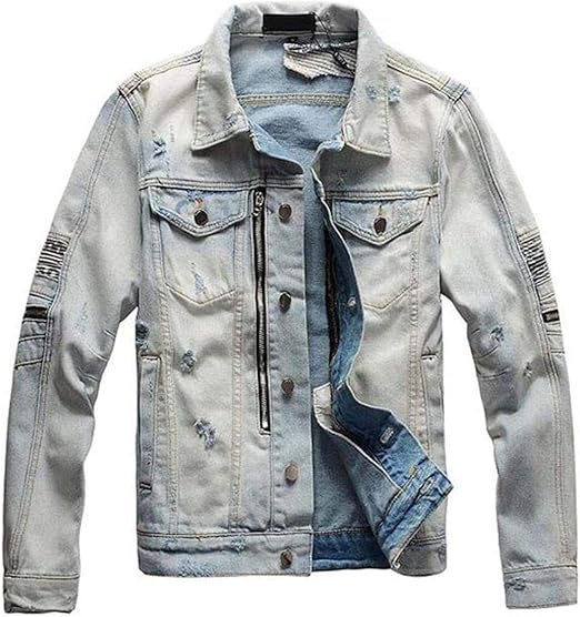 Men Ripped Pleated Denim Jackets Hight Street Washed Outwear Coats For