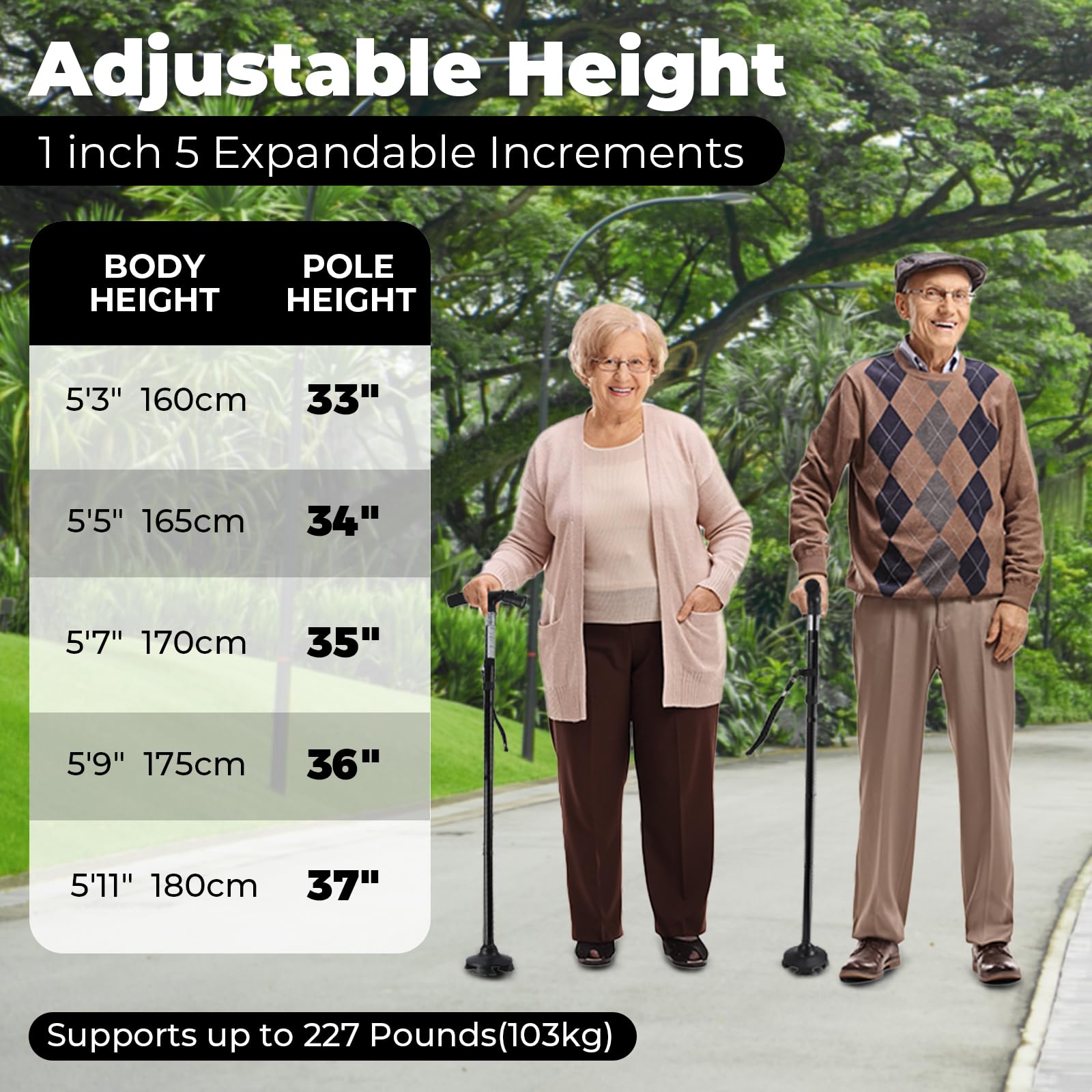 Walking Cane for Men Women: Ohuhu Walking Canes with LED Light Folding Walking Stick Adjustable Free Standing Canes with Wrist Strap Travel Bag for Seniors Adults