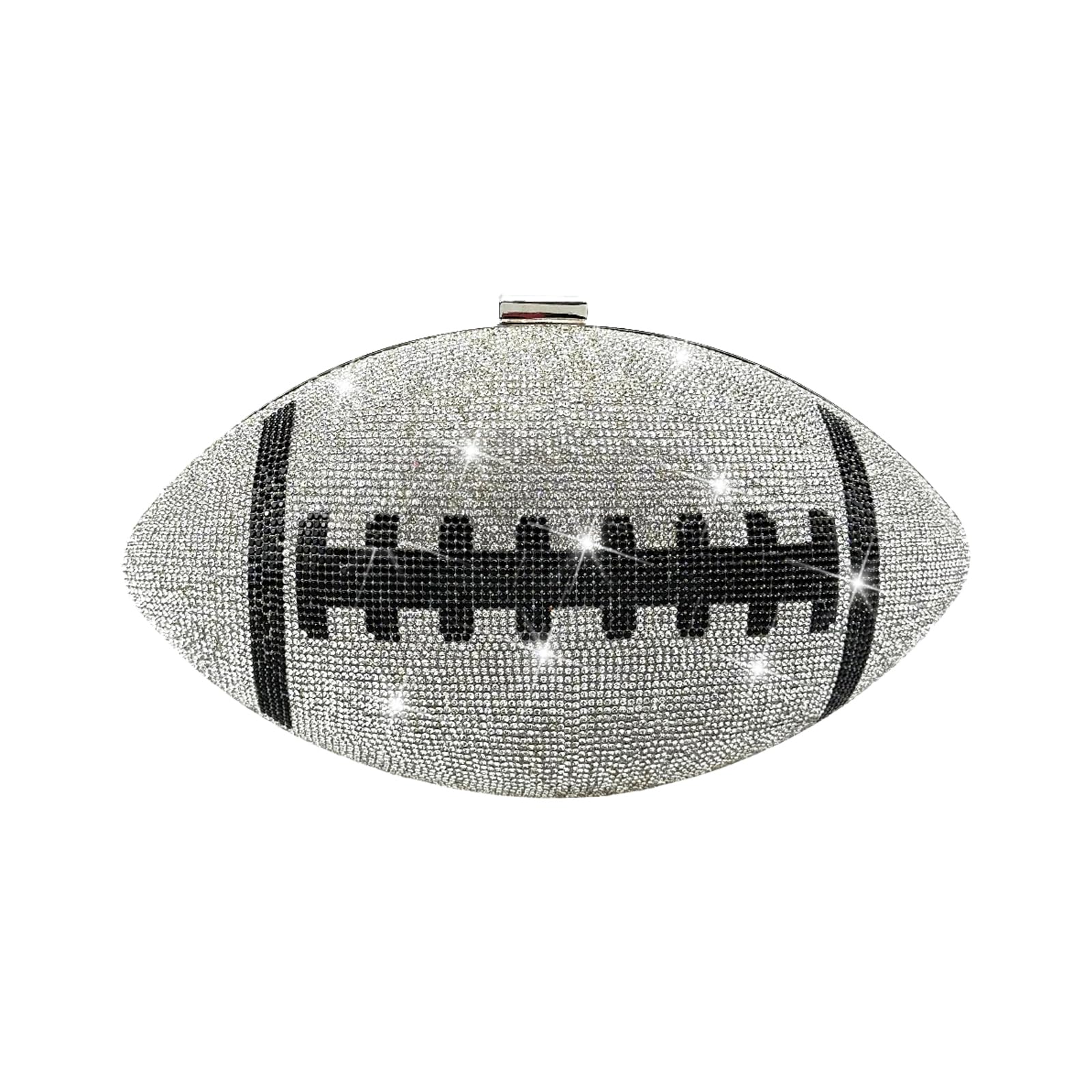 Photo 1 of ARTLUXE Football Purse with Rhinestones Bling Glitter for Women Evening Football Shape Bag Purse Rugby Quirky Novelty Purses for Party, Silver