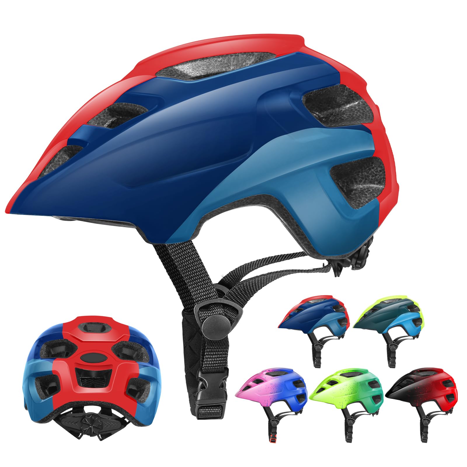 Kids Helmet, RaMokey Kids Bike Helmet for Boys Girls, Cycle Helmet with Visor for Kids 3-13, Childrens Bike Helmet Bicycle Cycling Helmet(S/M 48-56CM) (Red+DarkBlue)