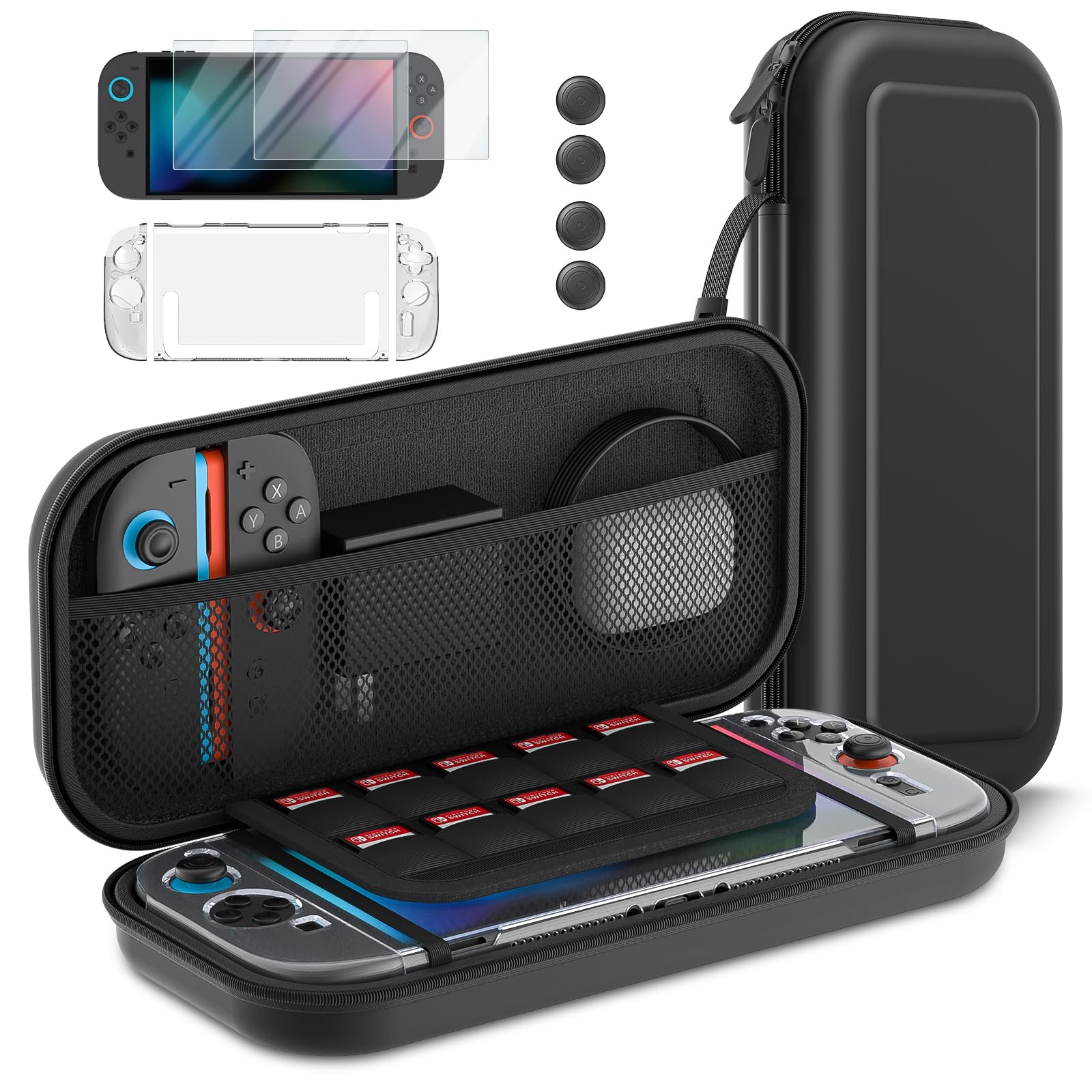 Switch 2 Case Bundle for Nintendo Switch 2 2025, 10 IN 1 Gift Kit with Portable Carrying Case, Console Protective Case, Joycon Cover, Screen Protector and Thumb Grips, Travel Storage Full Protection