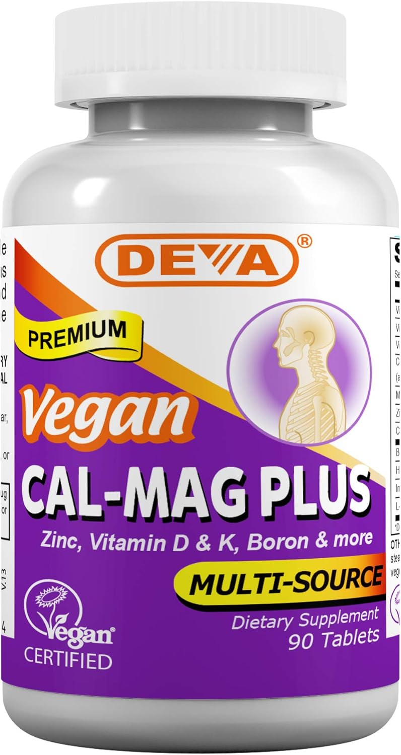DEVA Vegan Cal MAG Plus - Supplement with Calcium, Magnesium, Zinc, Boron, Vitamin C, D & K - Daily Nutritional Supplement to Maintain Strong Bones* - 90 Vegetarian/Vegan Tablets, 2-Pack: Health & Personal Care