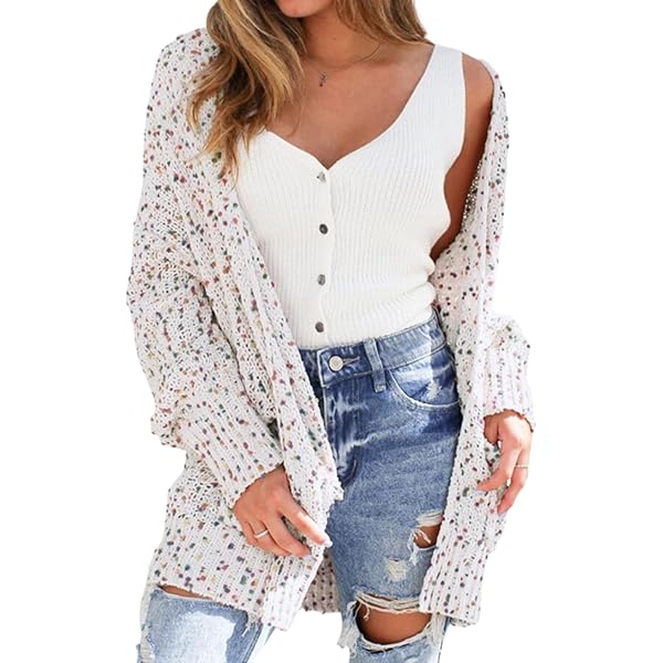 Cozy Long Sleeve Cardigan with Colorful Dots - Perfect for Casual