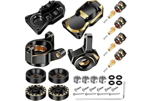 MOXWEYENI 1/24 RC Crawler Car Brass Upgrade Set Includes 7mm Wheel Hex Hub Extension, Brass Steering Knuckle, Brass Wheel Weights Hex Adapter, Brass Diff Cover Front Rear for Axial Scx24 Axi90081 (Black Gold)