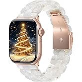 V-MORO Resin Bracelet Compatible with Apple Watch Band 40mm/41mm/42mm/38mm Women Fashion Cute Wristband for iWatch Series 11/10/9/8/7/6/5/4/3/2/1/SE Lightweight Dressy Fancy Strap(Colorful Ivory White)