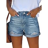KISSMODA Denim Shorts Women Trendy Button Summer Cut Off Short Womens Jean Shorts High Waisted Denim Hot Ripped Shorts