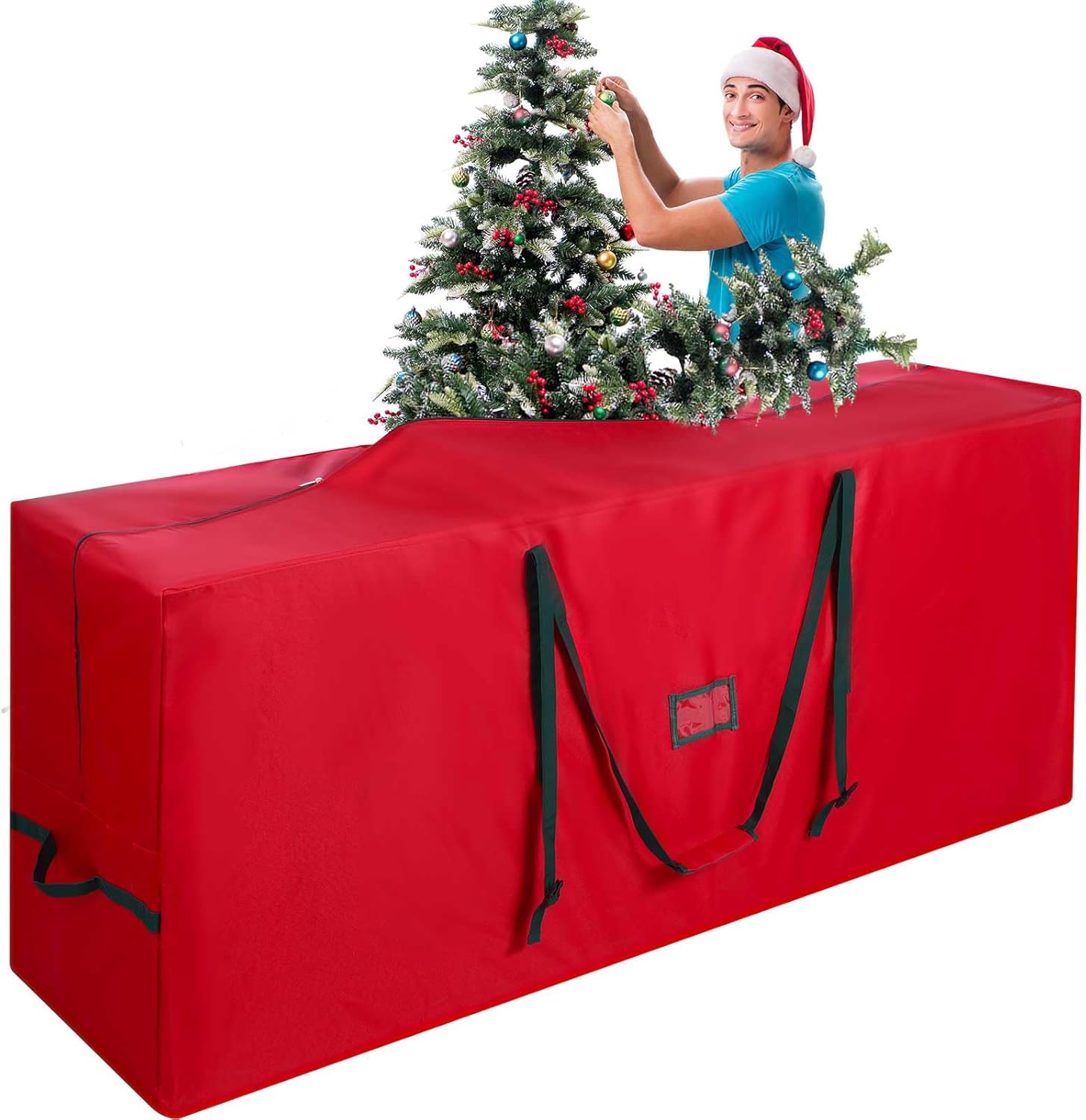 Holiday Décor Storage - Abbylike Christmas Tree Storage Bag Fits up to 12 ft Tall Artificial Disassembled Trees 68x30x20 Inch Heavy Duty 600d Oxford Xmas Holiday Tree Bag with Durable Handles and Dual Zipper (Red)